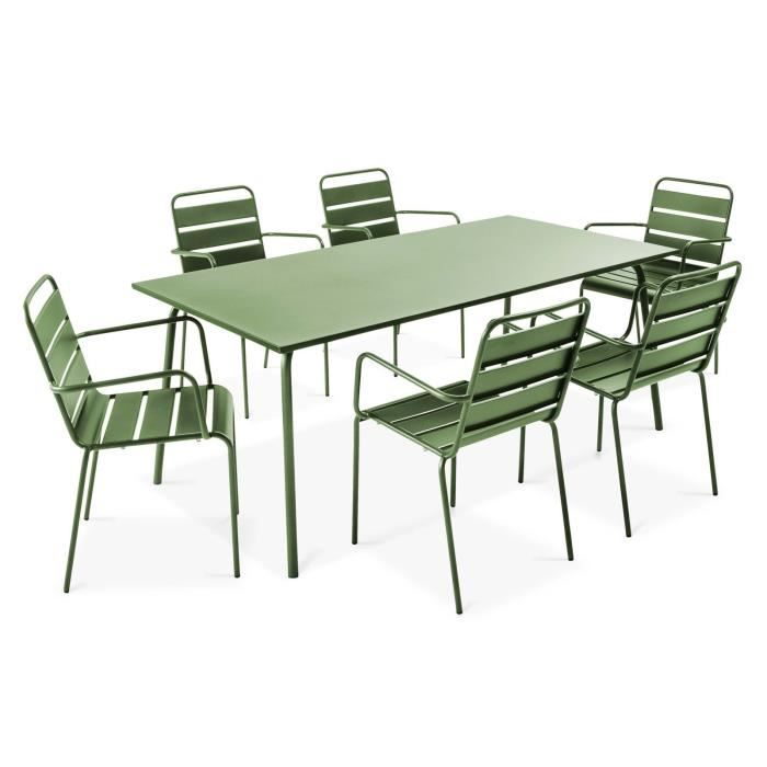 Salon de jardin en acier - Table et 6 fauteuils - Palavas - Vert Cactus