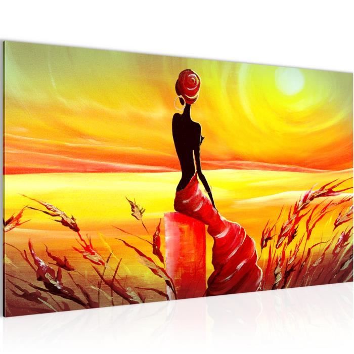 Tableau toile photo Femme africaine Décoration Murale 70 x 40 cm Toison -  Toile XXL Salon Appartement Orange prêt à accrocher - Achat / Vente tableau  - toile - Cdiscount
