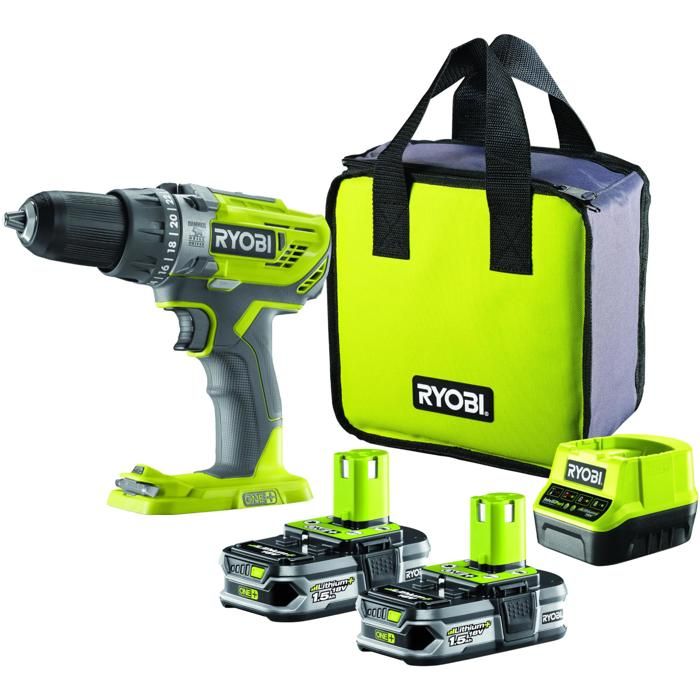 Ryobi - Perceuse visseuse à percussion Li-Ion 18V 2x1.5Ah - R18PD3-215S