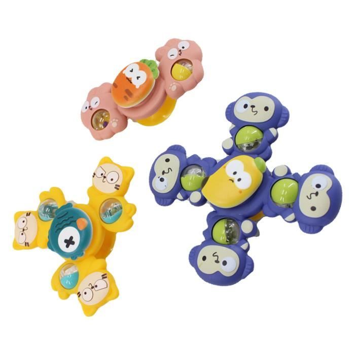 SALALIS Jouets rotatifs à ventouse Jouet de bain à ventouse pour bébé, 3 pièces, en forme d'animal mignon, interactif, jeux table