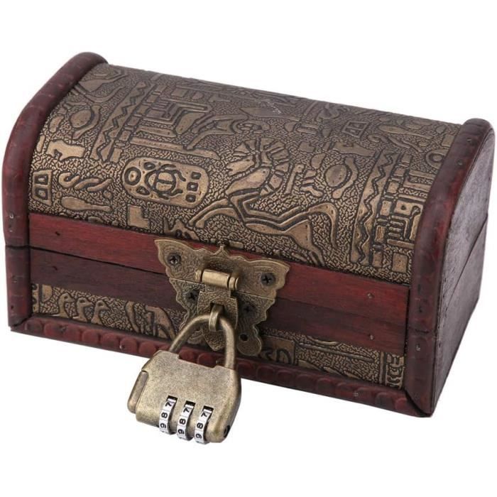 Coffre Au Trésor En Bois Vintage - Avec Cadenas à Code - Rangement Décoration Pirate Ou Rétro