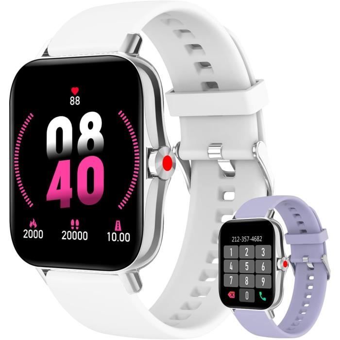 Fitoncloud Montre Intelligente Femme – Écran HD, Appels Bluetooth, Sport, Santé (Cycle Menstruel) – 2 Bracelets