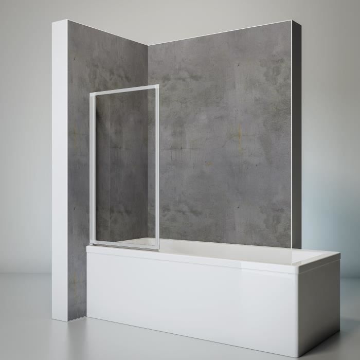 Pare-baignoire à coller 70x120 cm, paroi de baignoire 1 volet pliant, verre transparent, profilé alu nature, Schulte