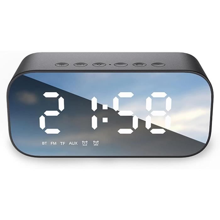 Haut-parleur Bluetooth 5.0 Avec Radio-réveil Numérique - Micro Antibruit - Affichage Température - Mode Carte SD/AUX - Beige