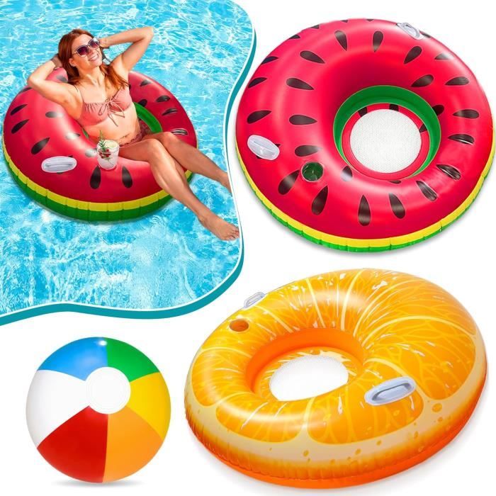 Chennyfun Anneaux De Natation Gonflables 6 PCS - Matelas Piscine Fruités Kiwi Citron, Ballons De Plage Inclus - Idéal Été Plage & Fête