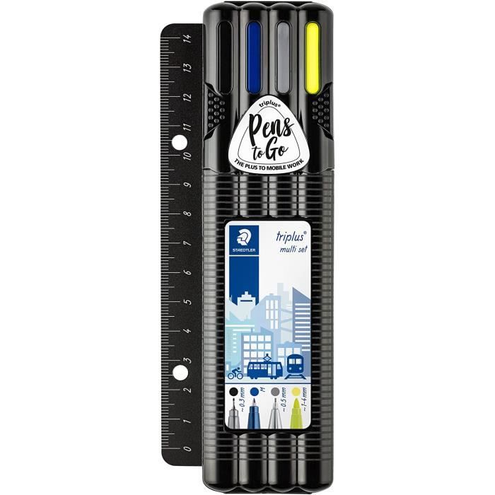 Trousse Stylos Staedtler Triplus Mobile - Fineliner, Bille, Porte-mine, Surligneur - Avec Règle