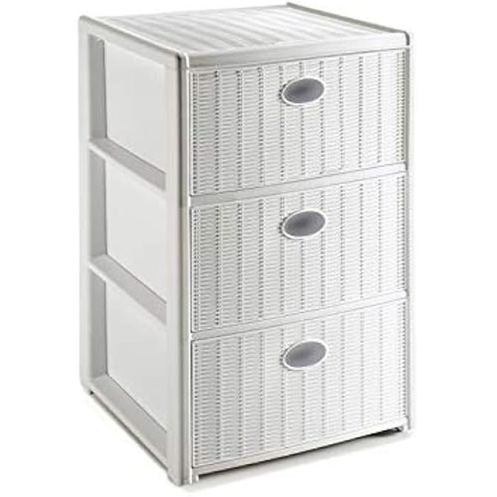Commode Elegance 3 Tiroirs Blancs - Stefanplast - 40x40x60 cm - Plastique - Résine - Elégance - Chic