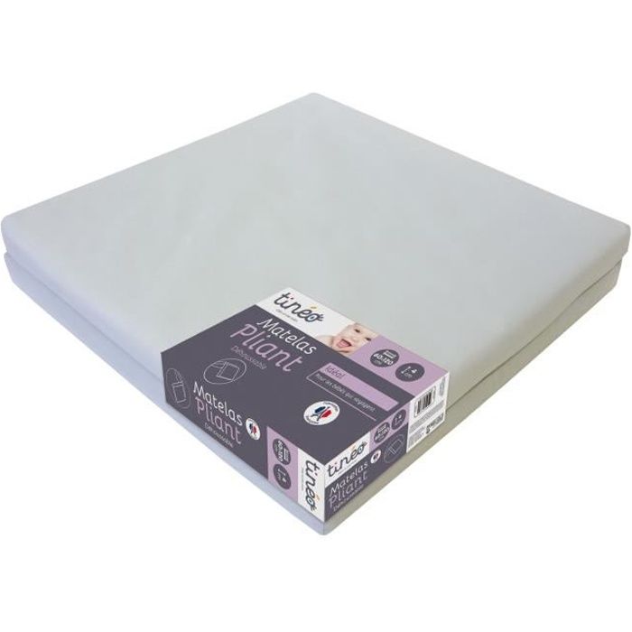 TINEO Matelas Bébé Pliant Voyage - 60 x 120 cm - Gris clair