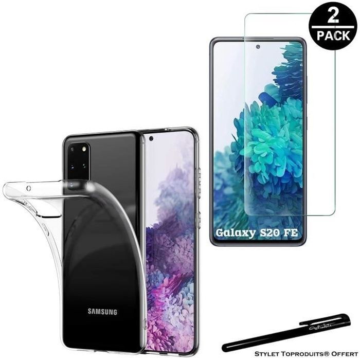 2 Verres trempés pour Samsung Galaxy S20 FE et 1 coque de protection souple transparente avec Stylet Toproduits®