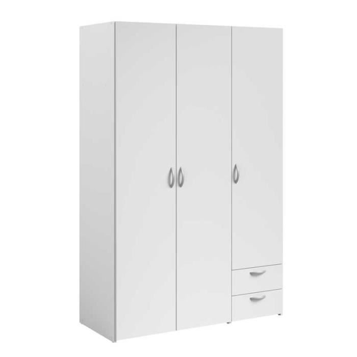 Armoire 3 Portes 2 Tiroirs Blanc Toulon L 120 X L 51 X H 185