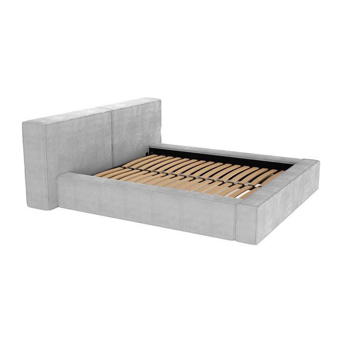 Lit coffre 180 x 200 cm - Velours côtelé - Gris clair - TIMANO