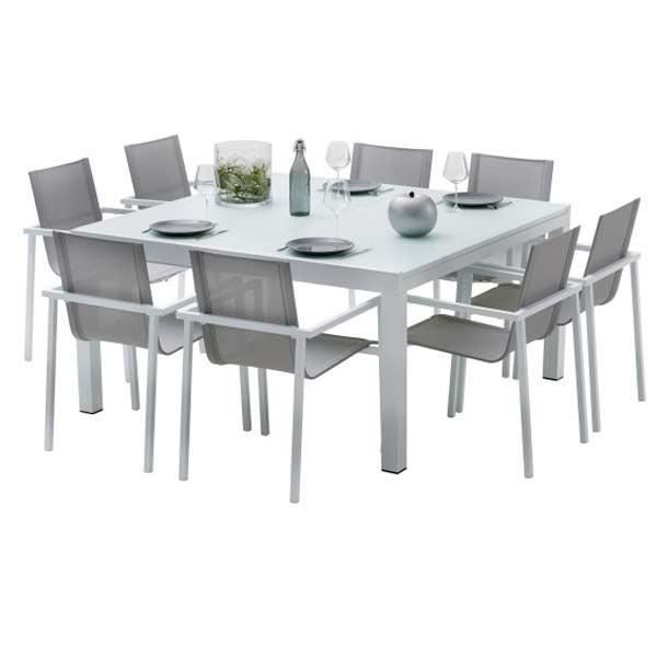 Ensemble table et chaises de jardin extensibles CARRE WHITESTAR 8 PLACES - Wilsa