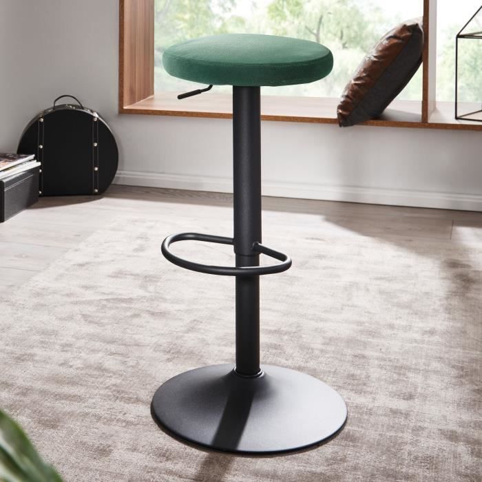 Tabouret de bar en velours vert WOHNLING - Design bistrot pivotant - 100kg