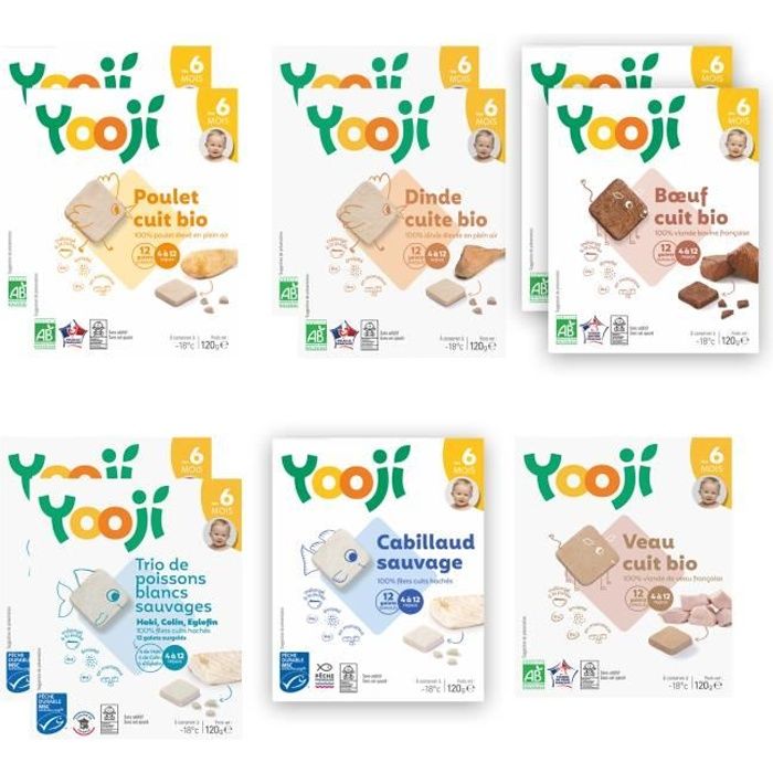 Yooji- Repas bio alimentation bébé 6 mois –Panier 1 mois  purées,légumes,viandes,poissons(livre diversification + 2 sachets offerts)  - Achat / Vente légumes cuisinés Yooji- Repas bio alimentation bébé 6 mois  –Panier 1 mois