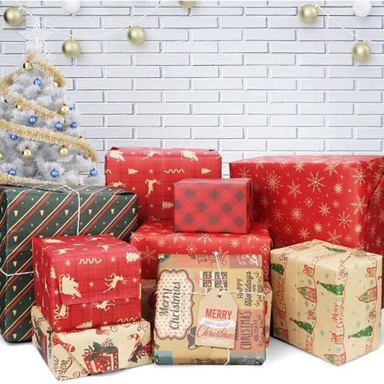 Papier Cadeau Noel,Emballage Cadeau 10 Feuilles,Papier Kraft Noel, Papiers Cadeaux  Noël,Papier Cadeau Noël Rouleau,Noel Papie[H1644] - Cdiscount Beaux-Arts et  Loisirs créatifs