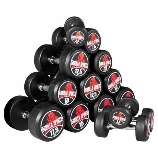 Haltères Hexagonaux Gorilla Sports - Fonte Caoutchouc - Poignée Striée Antidérapante - 2-50kg