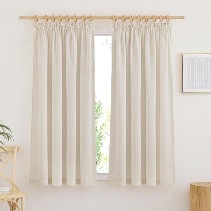 Rideau Voilage Court Rideaux Cuisine Beige en Lin Draperies Filtre de ...