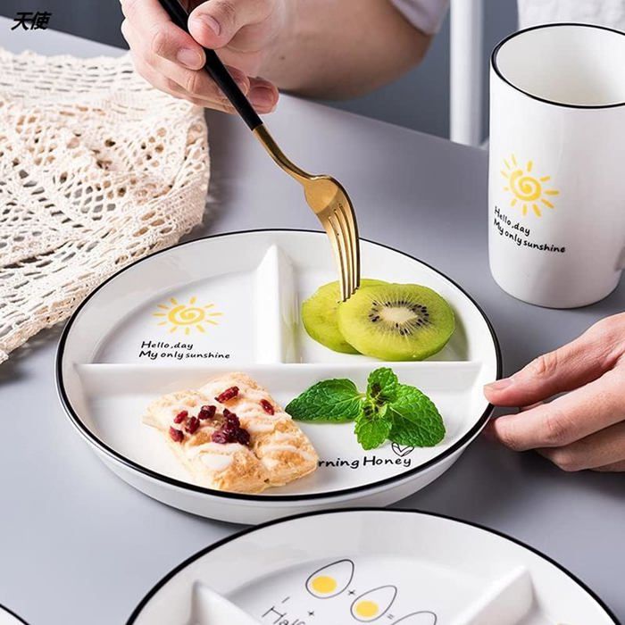 Onepine Assiettes En Porcelaine Divisées 3 Compartiments - Assiette Portion Contrôle Diet 20cm