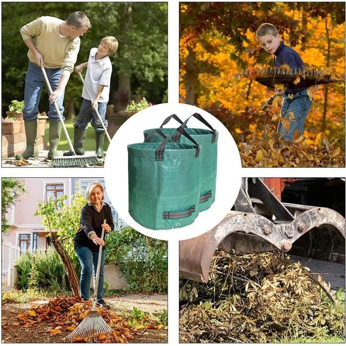 Sac Vegetaux Jardin, Lot de 2 Sac Dechet Vegetaux en PP, Sac pour Ramasser  la Pelouse avec Poignées, Sacs à Déchets de Jardin Pliables et