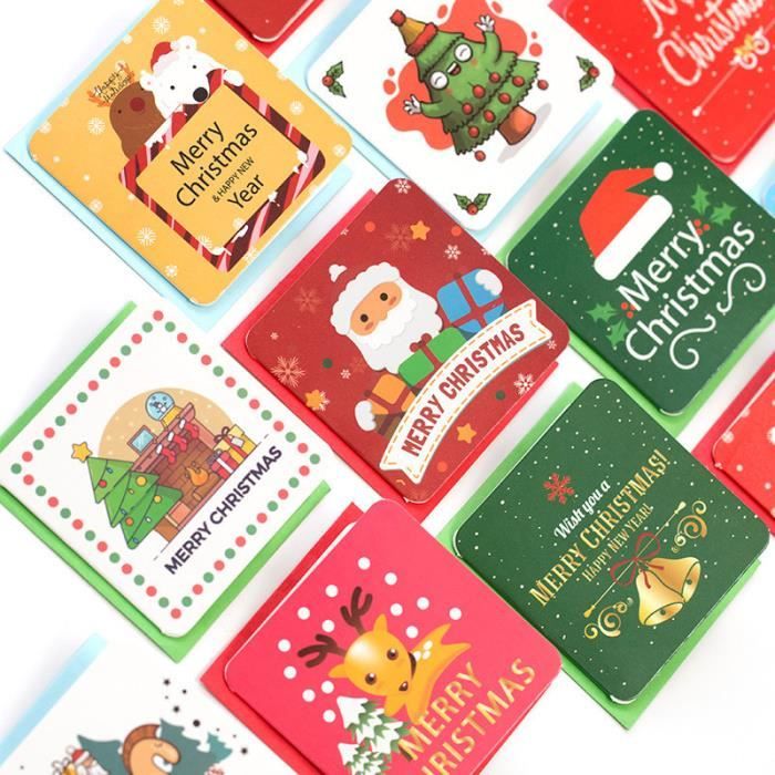 48PCS Mini Cartes De Vœux De Noël Avec Enveloppes - 48 Styles Uniques 7x7 Cm - Cartes Joyeux Noël Pour Famille Et Amis