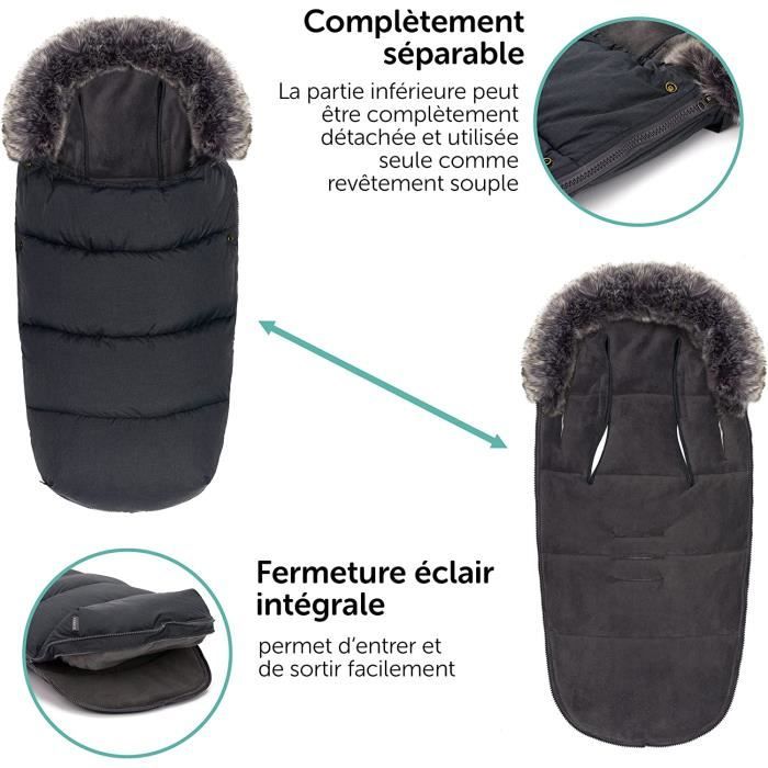Chancelière Universelle Pour Poussette - Hiver Doublée Fausse Fourrure - Capuche à Cordon - 32-48cm