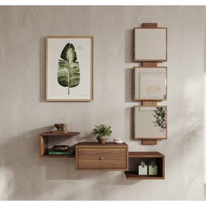 Meuble D'entrée Dmora Erie - 75x29x90cm - Suspendu Avec Miroir Et Tiroir - Blanc Et Ciment
