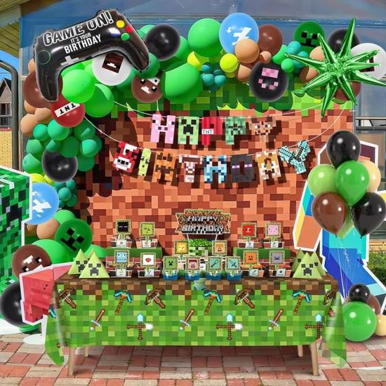 Kiwochy Kit Décoration Anniversaire 6 Ans Thème Miner Gamer - Ballons Bannière Toppers Fête Enfant