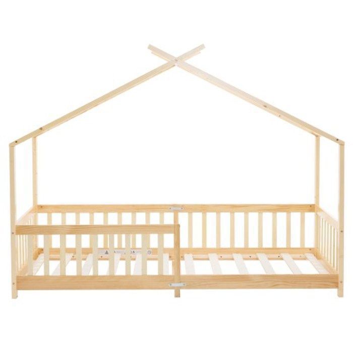 Lit Cabane Enfant 90x190 Cm En Bois De Pin - Lit Au Sol Avec Barrières De Sécurité - Style Maison, Montessori - Blanc