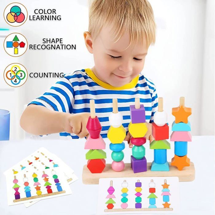 Jouet Montessori en bois 2 en 1 - Jeu de tri de perles et de formes ...