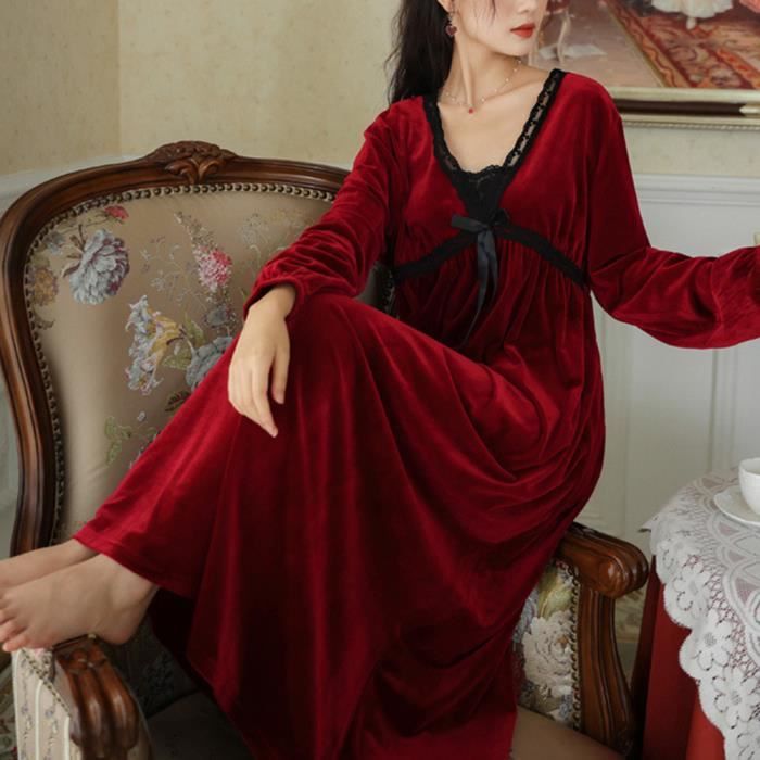Chemise De Nuit Longue Fille Dentelle Manches Longues Col Rond Coton Ample - Vêtement De Nuit Décontracté Confortable Pour La Maison