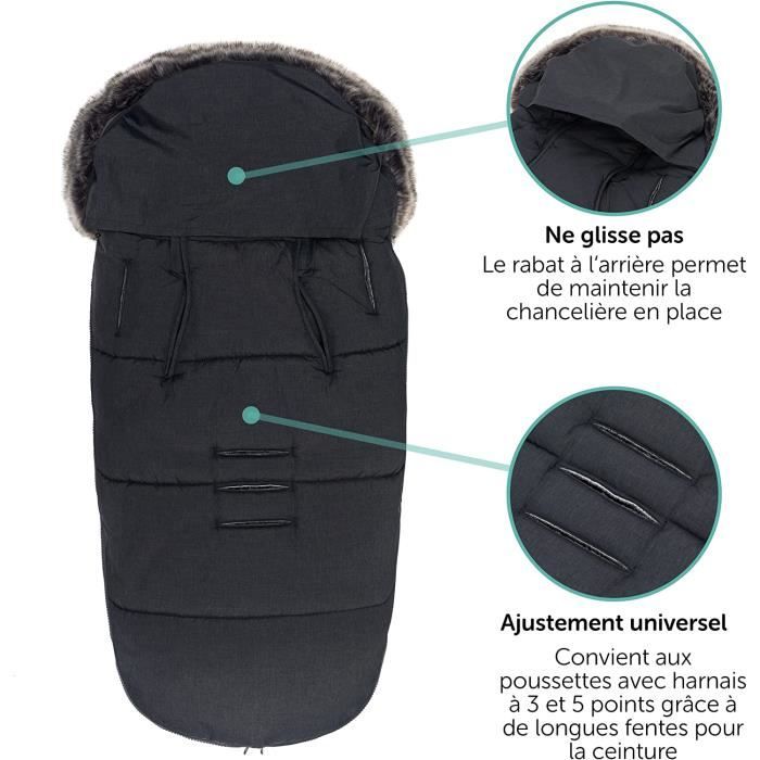 Chancelière Universelle Bébé 3-en-1 - Taille 86x40 Cm, Polaire + Tissu Oxford, Imperméable - Pour Poussette, Siège Auto, Landau (0-2 Ans) - 10