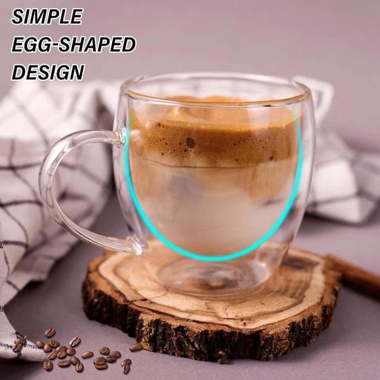 Tasses Expresso Double Paroi 80ml Avec Cœur - Verre Transparent - Lot De 4 - Cadeau Original