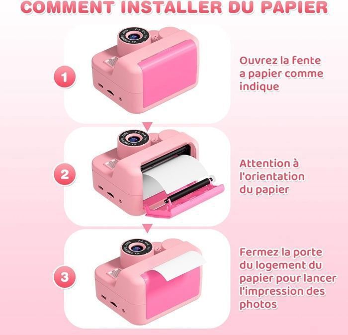 Appareil Photo Enfant, Mode Selfie et Video, 1080P 2.4 Écran Appareil Photo Enfant avec Papier d'impression et Carte 32GB (Rose