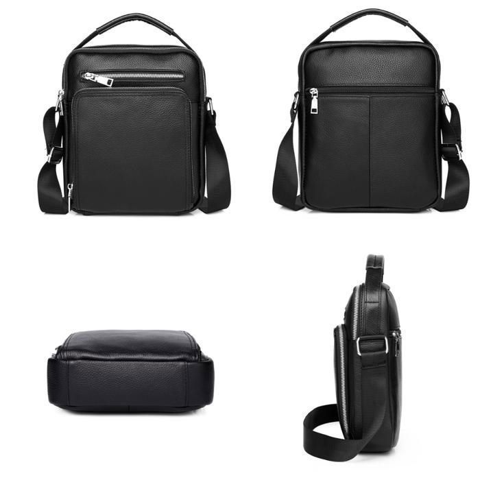 Sacoche Bandoulière Homme En Cuir Véritable Noir - Taille Moyenne - Neuf Avec étiquettes