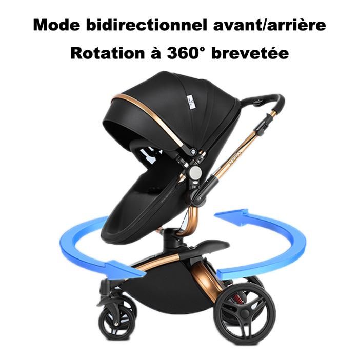 Poussette 3-en-1 Magic ZC - Siège Réversible, Nacelle, Cadre Alu Pliable - Cuir PU, Roues EVA, Frein Au Pied - Modèle B518 Noir - 8