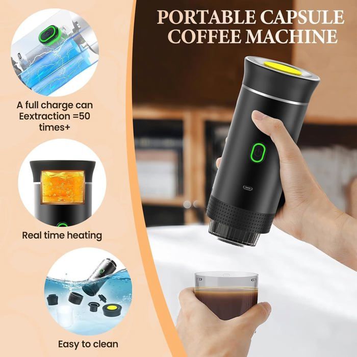 Machine à Expresso Portable Ejoyous - Café Camping Auto-chauffante Compatible Capsules