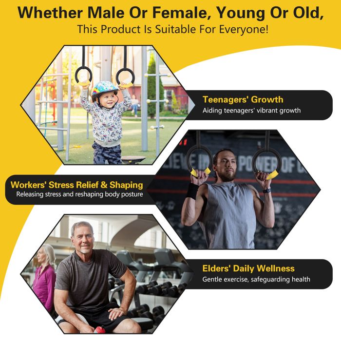 Kit Anneaux Olympiques Réglables Anneaux De Gymnastique BOOSTEADY - Set Pro Avec Sangles Réglables 4,6m - Porte Jusqu'à 1200 Lbs - Fitness Intérieur/Extérieur Anneaux Suspension