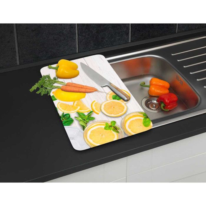 Lot De 2 Cache-Plaques De Cuisson 30x52cm - Verre De Sécurité Trempé Noir Citron - Protection Anti-Éclaboussures