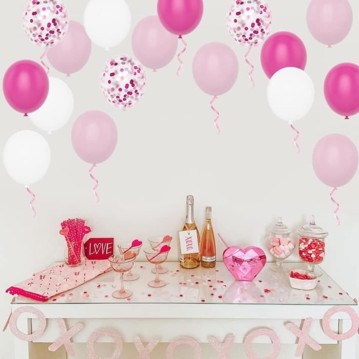 Ballons rose vif et rose bébé 12 pouces 60 pcs ballons confettis
