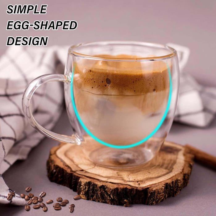 KADAX Lot de 4 tasses à café à double paroi de 250 ml – Tasses en verre avec anse pour café, thé, cappuccino, latte macchiato et expresso, résistantes à la chaleur et