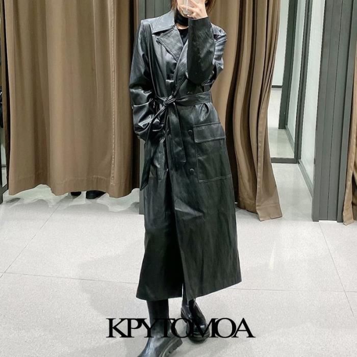 Manteau KPYTOMOA Trench Coat Vintage en Faux cuir pour femme vetement d exterieur Chic a la mode avec ceinture manches longues Blanc Cdiscount Pret a Porter
