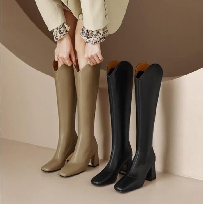 Bottes hautes femmes en cuir stretch talon pais VITATA Bout