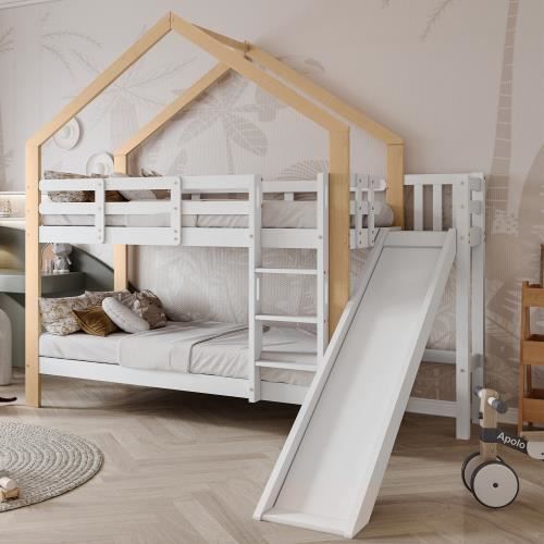 Lit superposé enfant WEEYIN-90 x 200cm-avec placard à échelle-lit maison en  pin pour enfants-blanc et bois - Cdiscount Maison