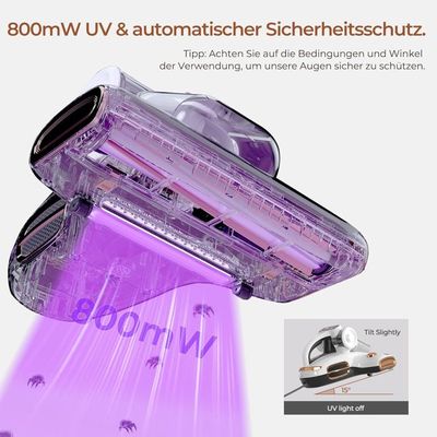 Aspirateur Anti-Acariens Avec Lampe UV 237,5nm - Puissance 13Kpa - Brosse Aluminium 36000 Tr/min - Filtre 5 Cônes - Affichage LED