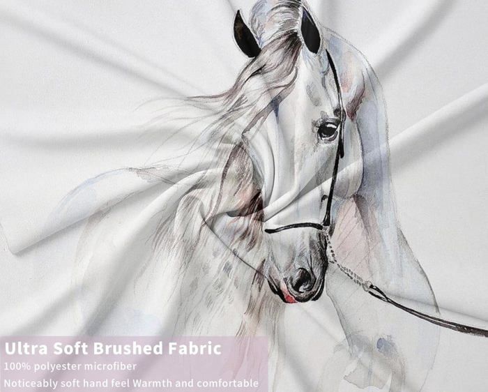 Parure De Lit Automne Sticker Superb Blanc Noir Cheval Courant Parures De Lit Pour 2 Personnes, 3 Pièces Hiver Automne Housse De Couette Avec 2 X Taie D' oreiller (Cheval Housse De Couette Cheval