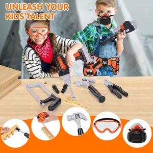 DOWELL Ensemble d'outils pour enfants avec sac à outils comprenant des outils à main en métal véritable pour garçons et filles, kit d'outils d'apprentissage pour enfants et juniors pour bricolage à