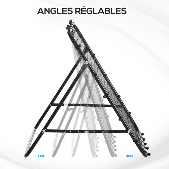 Filet De Rebond HOMCOM – Angle Réglable 60-70°, Cadre Métallique, 20 élastiques, Pour Football, Tennis, Handball, 96x80x96 Cm