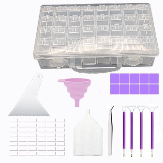 xyuayamz Diamond Painting Boite de Rangement, 59 Pièces Accessoires Diamant Painting, Boites Diamants Painting, Boîtes D'accessoires de Peinture au Diamant pour Diamants Perle DIY Artisanat, Violet