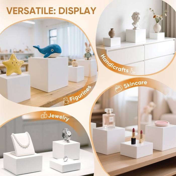 Afeeler Lot de 6 Presentoir Aperitif Buffet Cube, Présentoir a Gâteaux Acrylique avec fond creux, Supports de Buffet Mariage pour Traiteur Dessert Figurines Aliments (Blanc, 5-10in