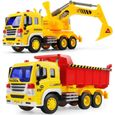 Jouet Camion Pelleteuse Voiture Excavatrice pour Enfant 3 4Ans Benne Vehicule de Chantier Tracteur Grue de Construction avec Lumière-0